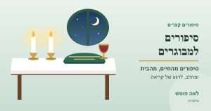 כריכה לקטגוריה "סיפורים למבוגרים": שולחן שבת עם נרות דולקים, חלה מכוסה וגביע קידוש ליד חלון לילי – לאה פוטש